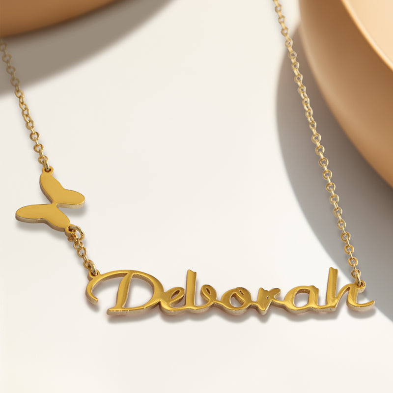 Elegant Stainless Steel Necklace with Butterfly and Alphabet Pendant