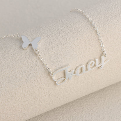 Silver Stainless Steel O-Chain Necklace with Butterfly Pendant