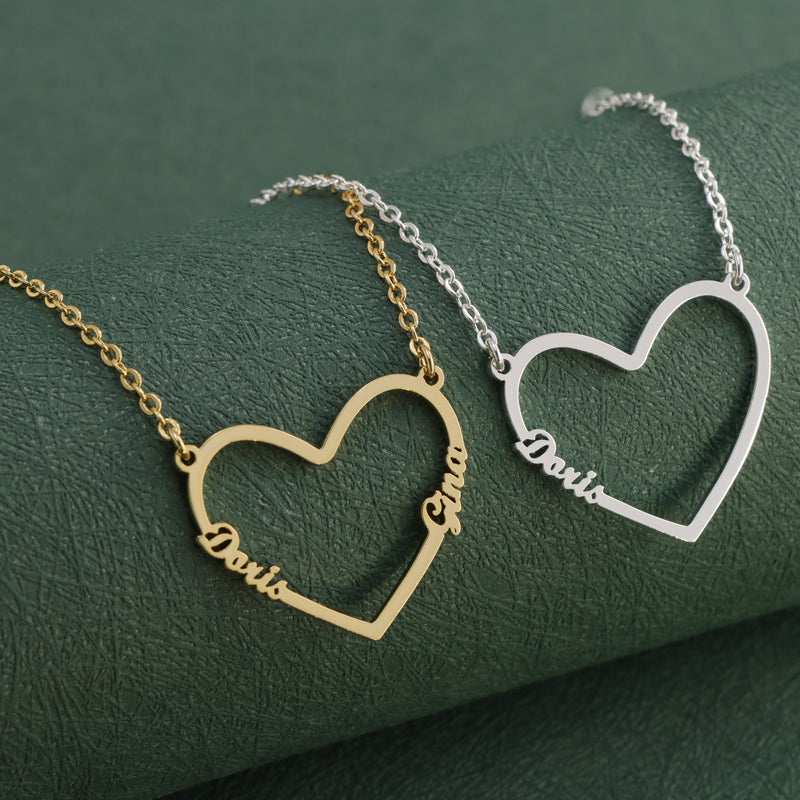 Gold Geometric O-Chain Necklace with Heart Pendant