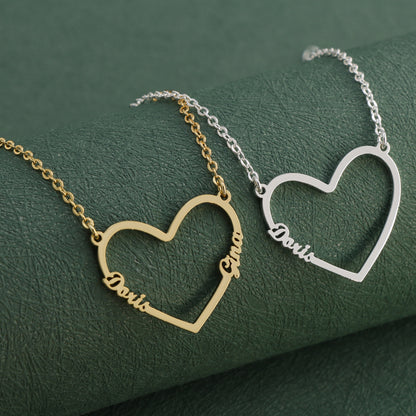 Gold Geometric O-Chain Necklace with Heart Pendant