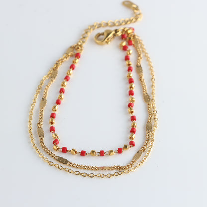 Layered Stainless Steel and Rice Bead Bracelet