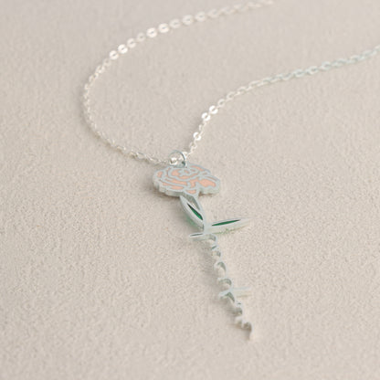 Silver Stainless Steel O-Chain Necklace with Enamel Flower Pendant