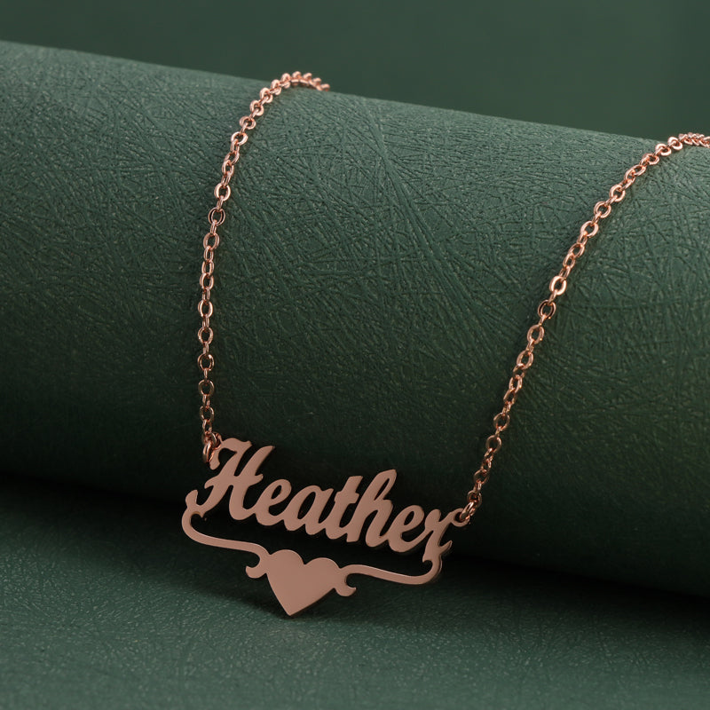 Rose Gold Stainless Steel O-Chain Necklace with Letter and Heart Pendant