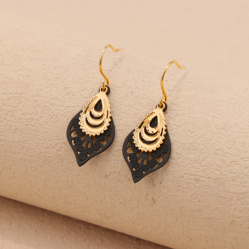 Unique Botanical Design Copper Leaf Dangle Earrings