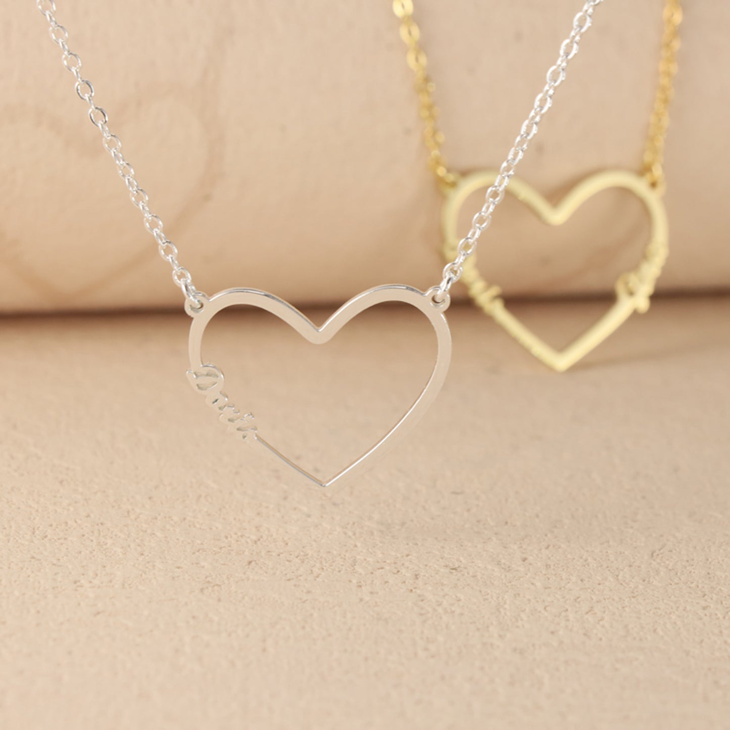 Silver Geometric O-Chain Necklace with Heart Pendant