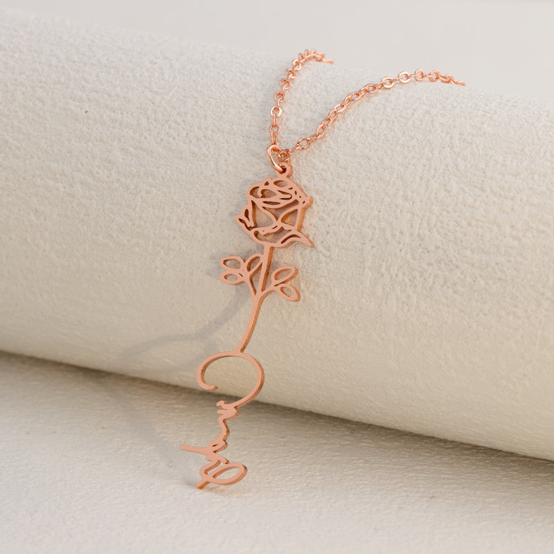 Stainless Steel O-Chain Necklace with Rose Pendant
