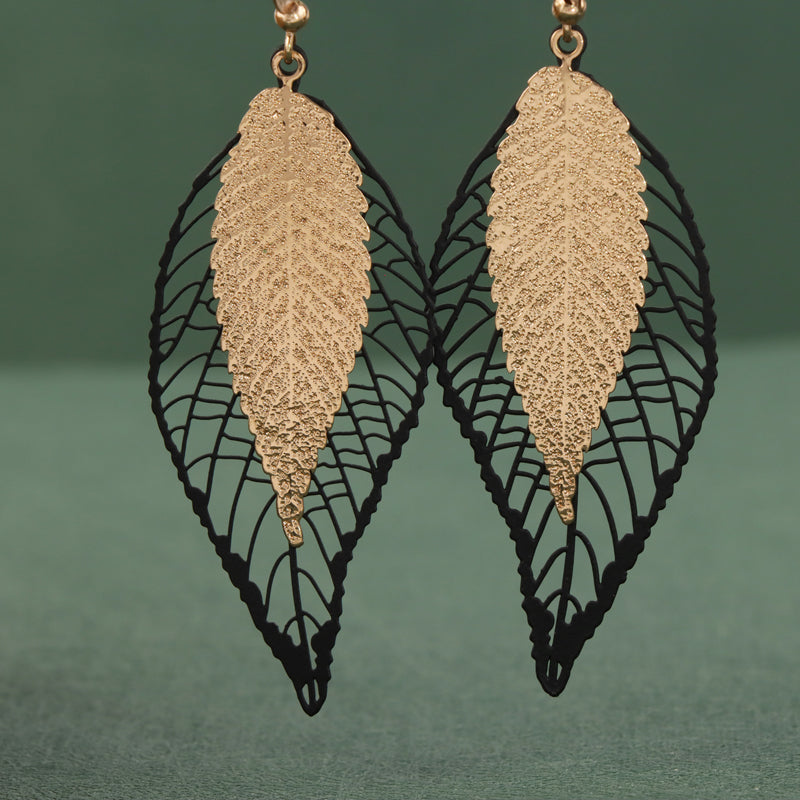 Vintage Copper Leaf Earrings - Multi-Layered Design