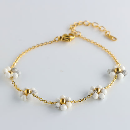 Elegant White Stone Bracelet with Floral Design