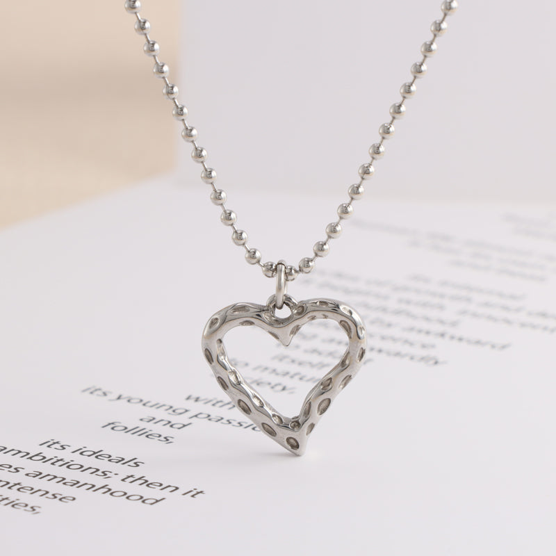 Geometric Heart Pendant Buddha Bead Chain Necklace