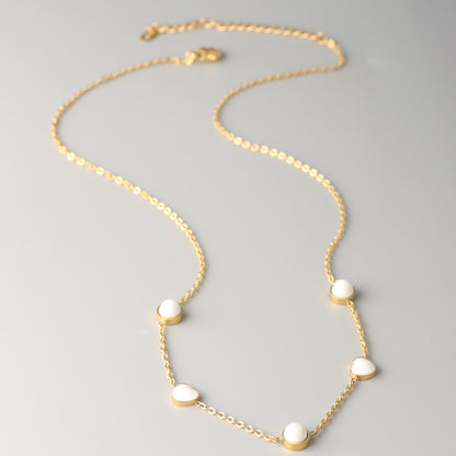 Stylish Stainless Steel O-Chain Necklace with White Geometric Beads
