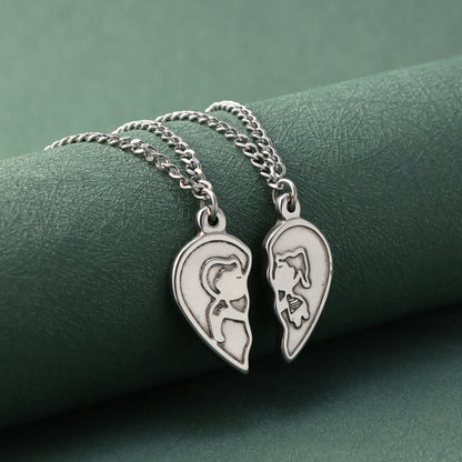 Romantic stainless steel half heart-shaped pendant necklace