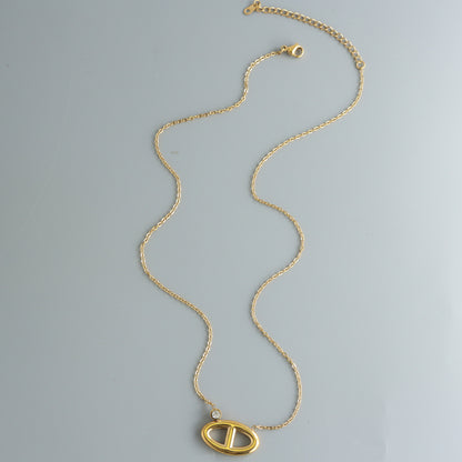 Minimalist Gold O-Chain Necklace with Elliptical Pendant