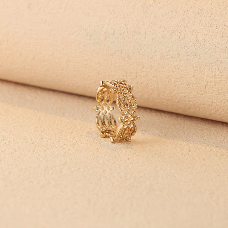 Hollow Floral Pattern Rose Gold Copper Ring