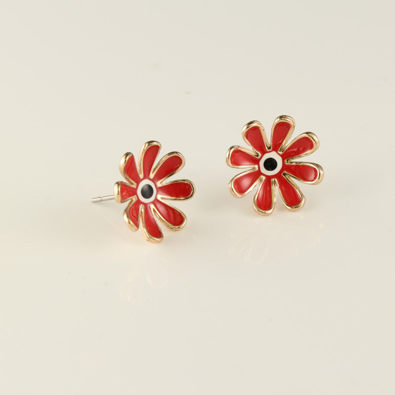 Red Copper Daisy Stud Earrings