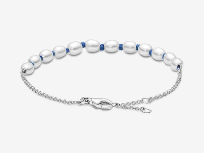 Treated Freshwater Cultured Pearl Blue Cord Chain Bracelet