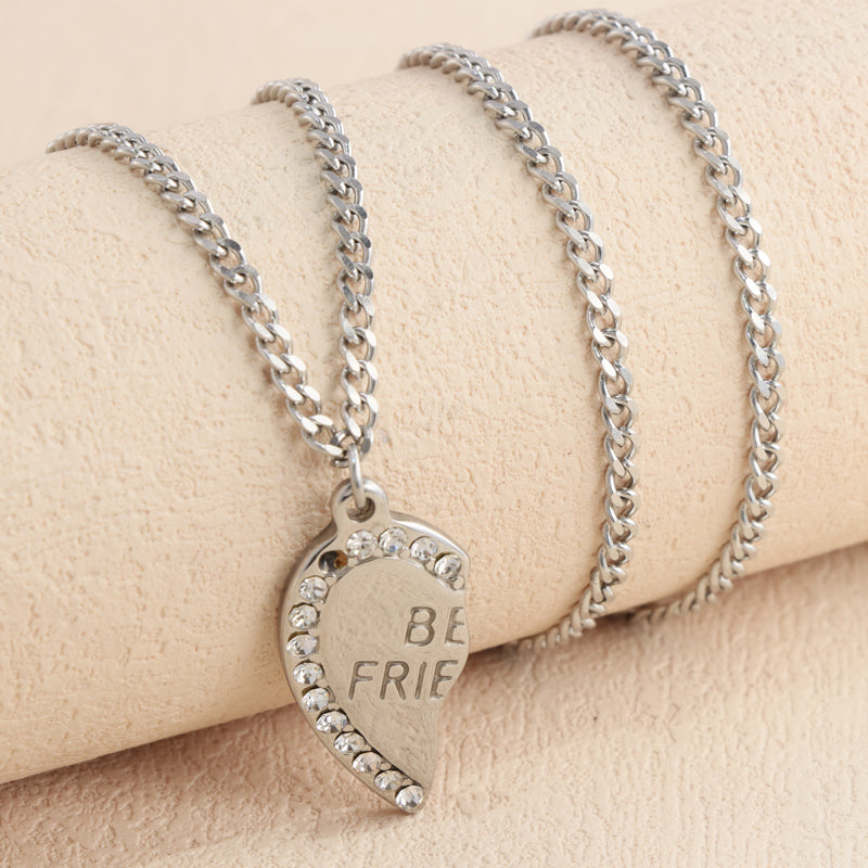 Stainless steel half heart-shaped friendship symbol pendant necklace
