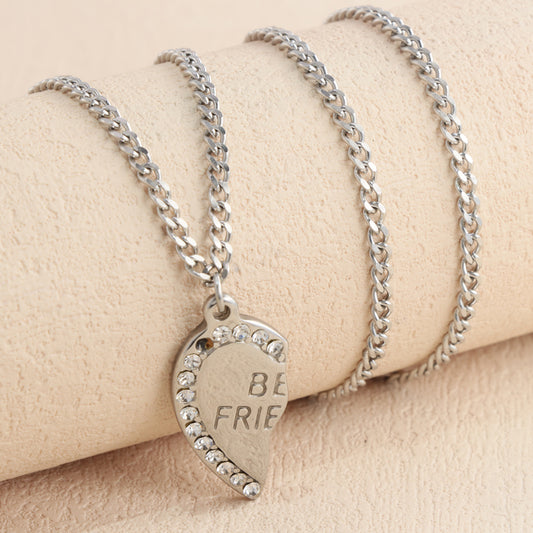 Stainless steel half heart-shaped friendship symbol pendant necklace