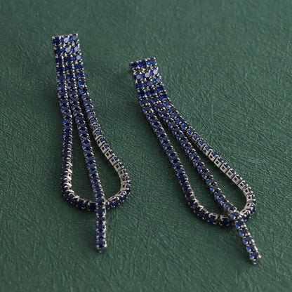 Blue Geometric Tassel Earrings