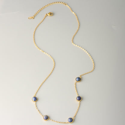 Classic Stainless Steel O-Chain Necklace with Blue Geometric Beads