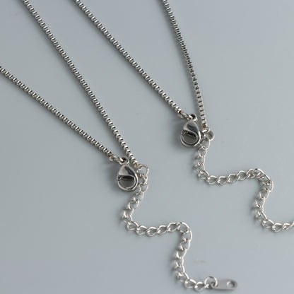 Silver Stainless Steel Box Chain Geometric Cone Pendant Necklace