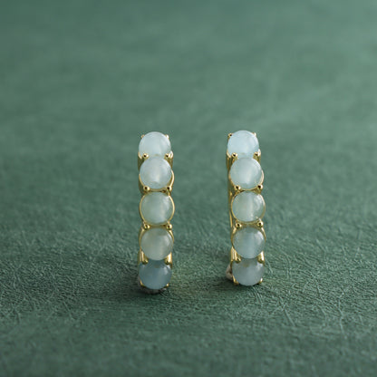 Gold Hoop Earrings with Natural Jade Inlay
