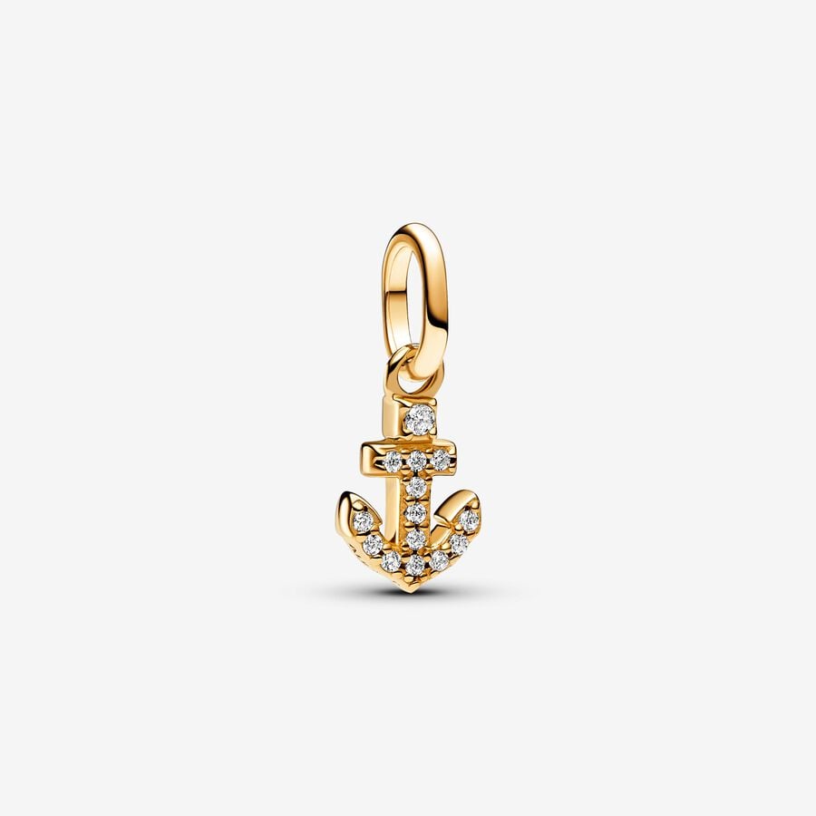 Gold Anchor Charm with CZ