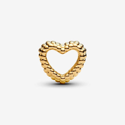 14K Gold Beaded Open Heart Charm
