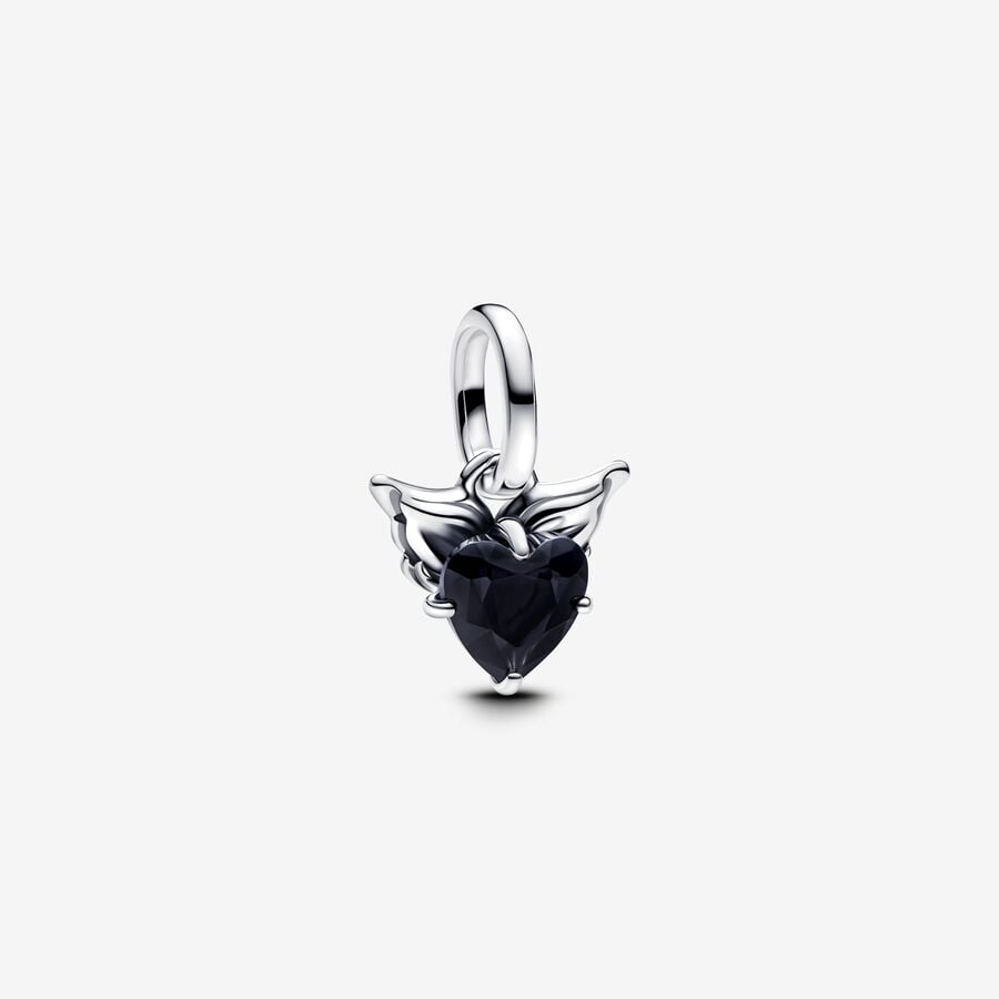 Crystal Heart Charm Silver Wings