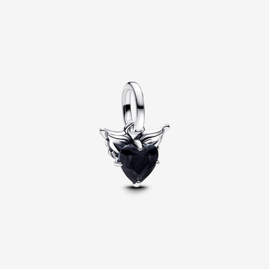 Crystal Heart Charm Silver Wings