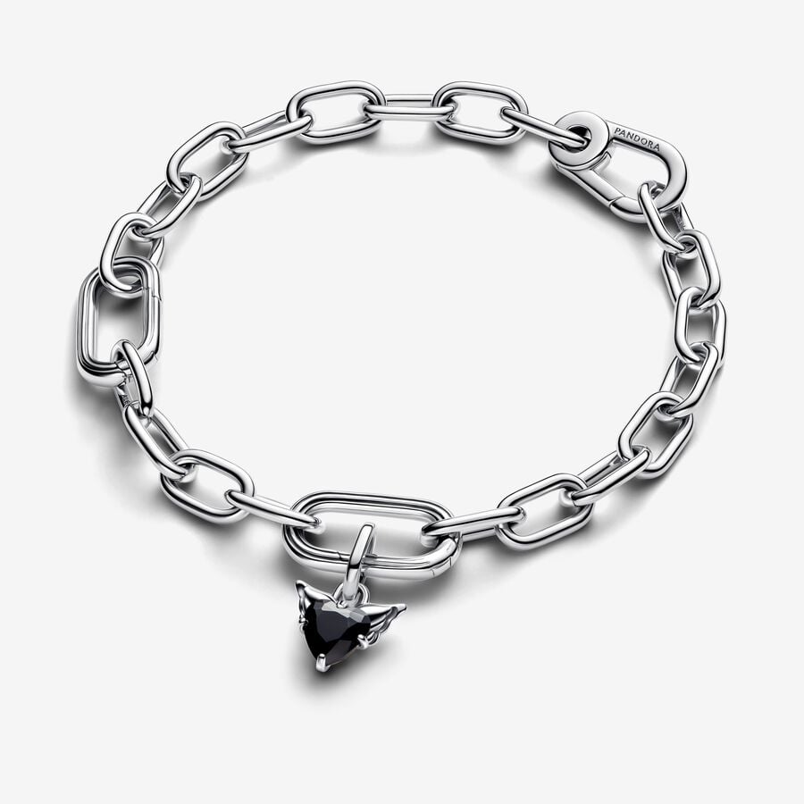 Crystal Heart Charm Silver Wings