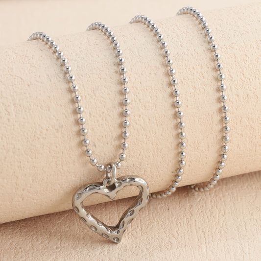 Geometric Heart Pendant Buddha Bead Chain Necklace