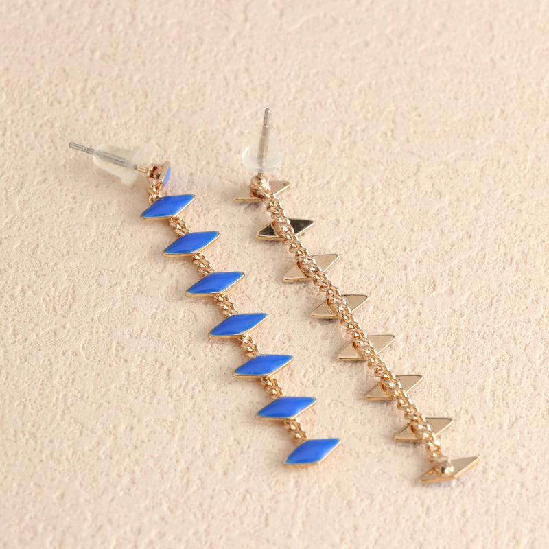 Blue Geometric Earrings with Tassel