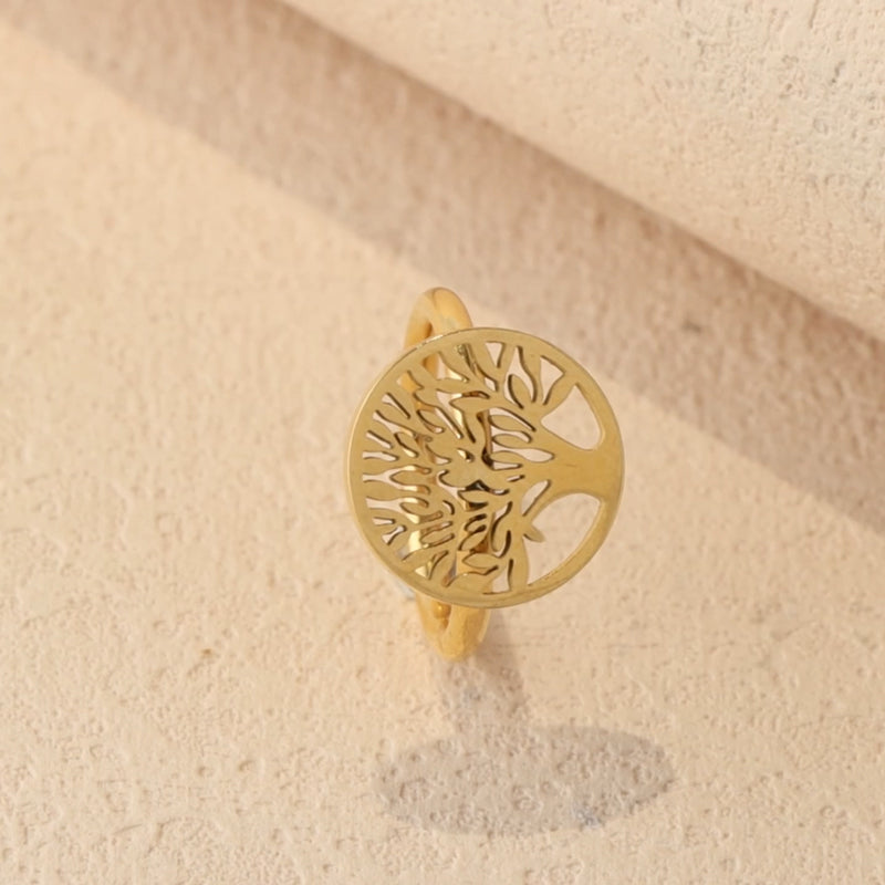 Stylish Gold Stainless Steel Ring with Tree Motif