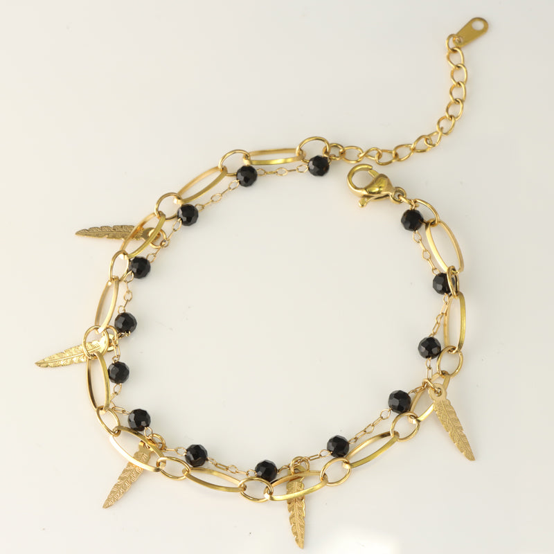 Feather Charm Bracelet with Natural Stone Beads