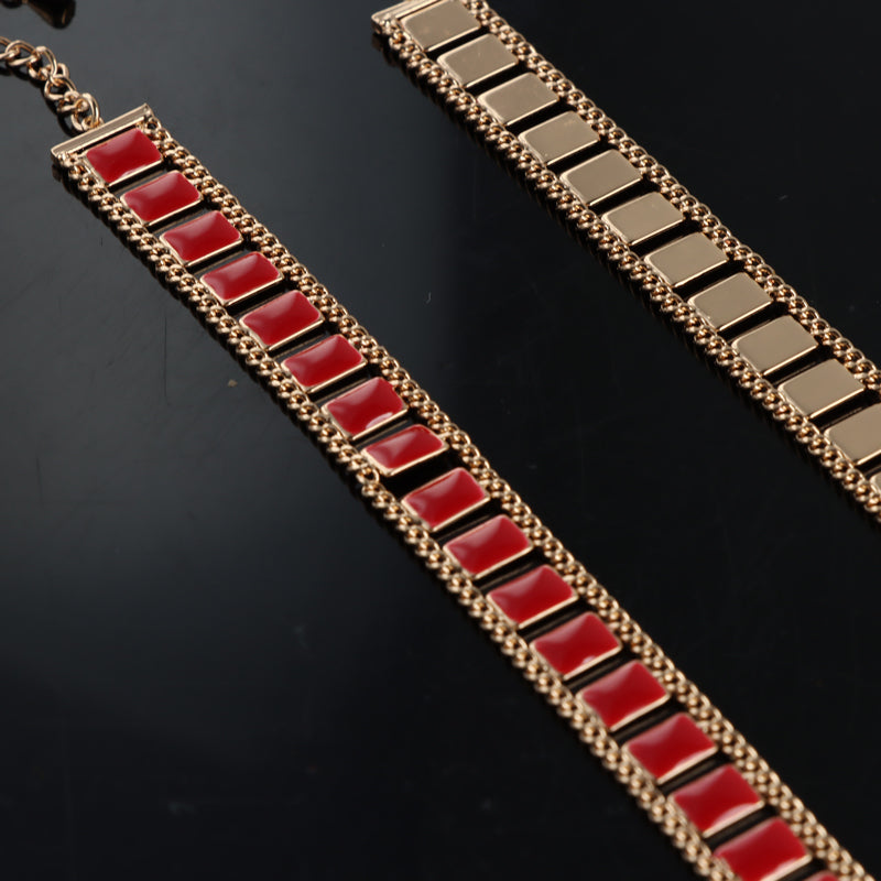 Minimalist Red Copper Choker Necklace with Rectangle Tile