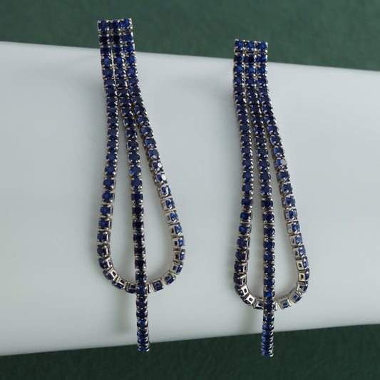 Blue Geometric Tassel Earrings