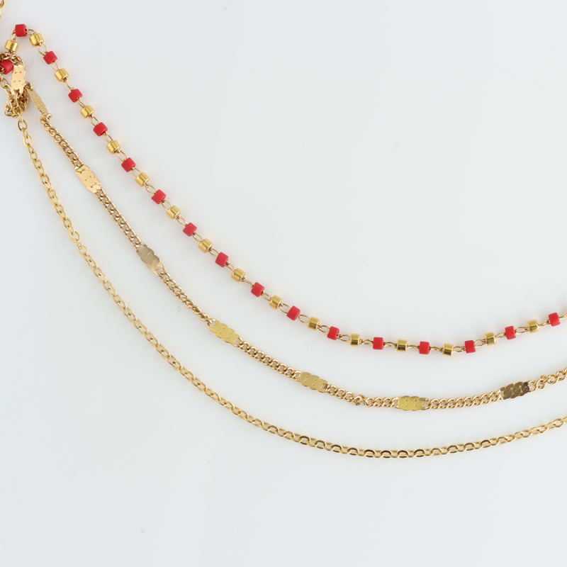 Layered Stainless Steel and Rice Bead Bracelet