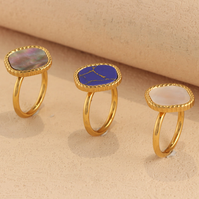 Contemporary Blue Mother of Pearl Stainless Steel Ring