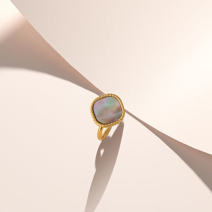 Stylish Gray Mother of Pearl Inlaid Stainless Steel Ring