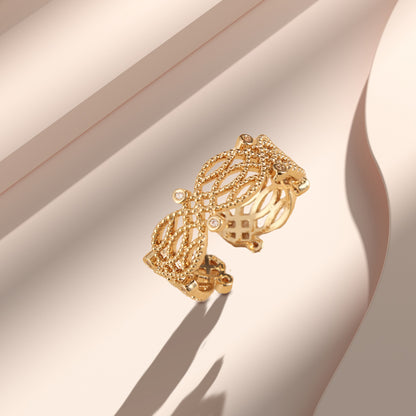 Hollow Floral Pattern Rose Gold Copper Ring
