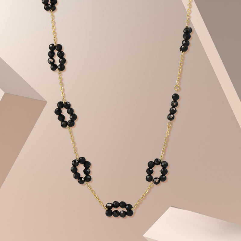 Sophisticated O-Chain Necklace with Black Floral Pendant