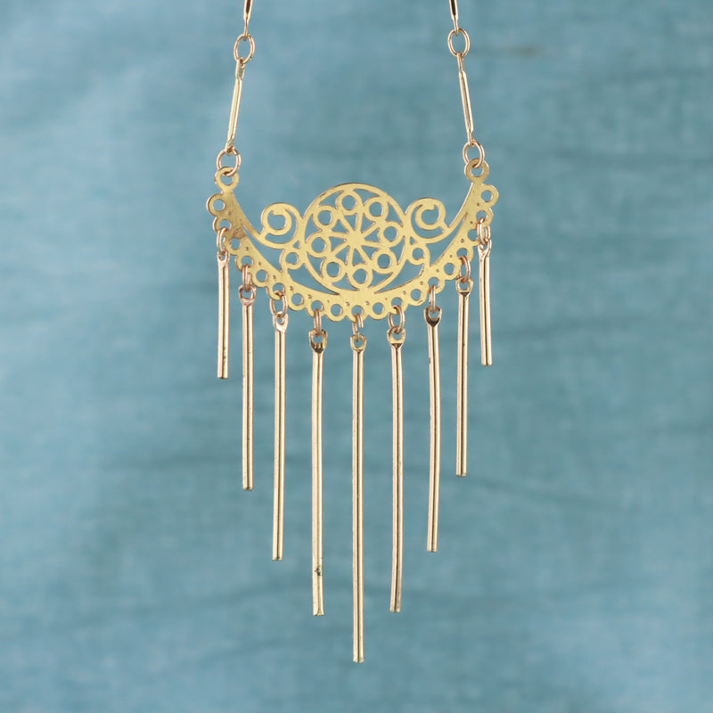 Copper Bamboo Chain Necklace with Tassel - Rose Gold