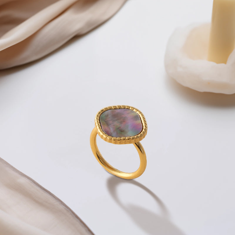 Stylish Gray Mother of Pearl Inlaid Stainless Steel Ring