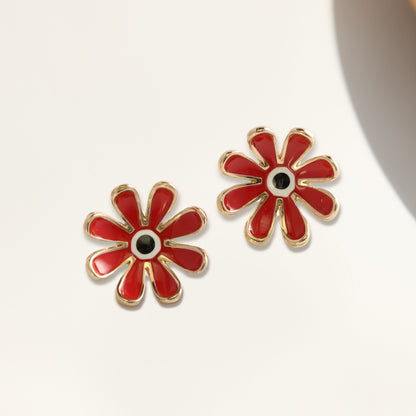 Red Copper Daisy Stud Earrings