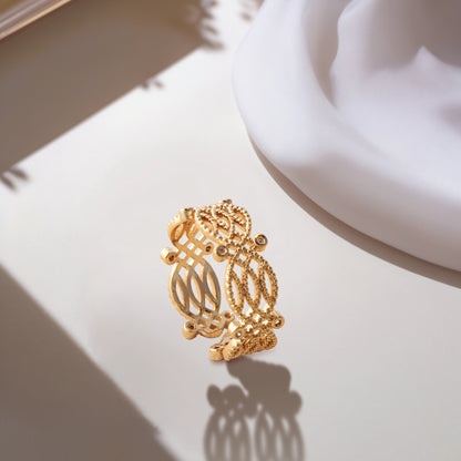 Hollow Floral Pattern Rose Gold Copper Ring