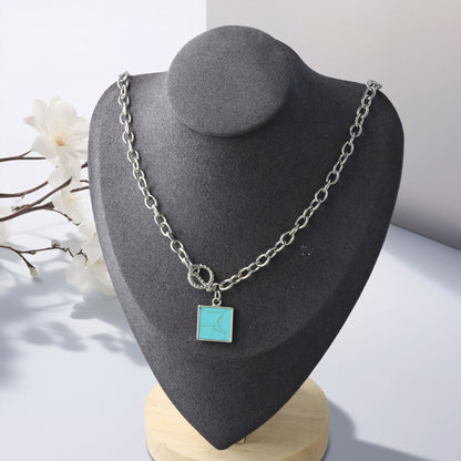Silver O-Chain Necklace with Geometric Square Pendant