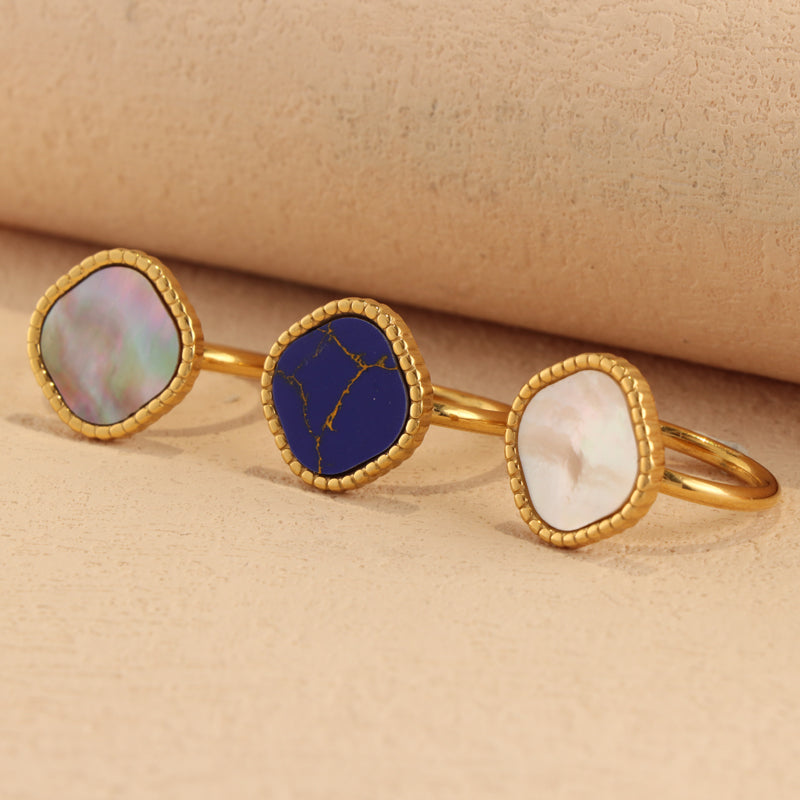 Contemporary Blue Mother of Pearl Stainless Steel Ring