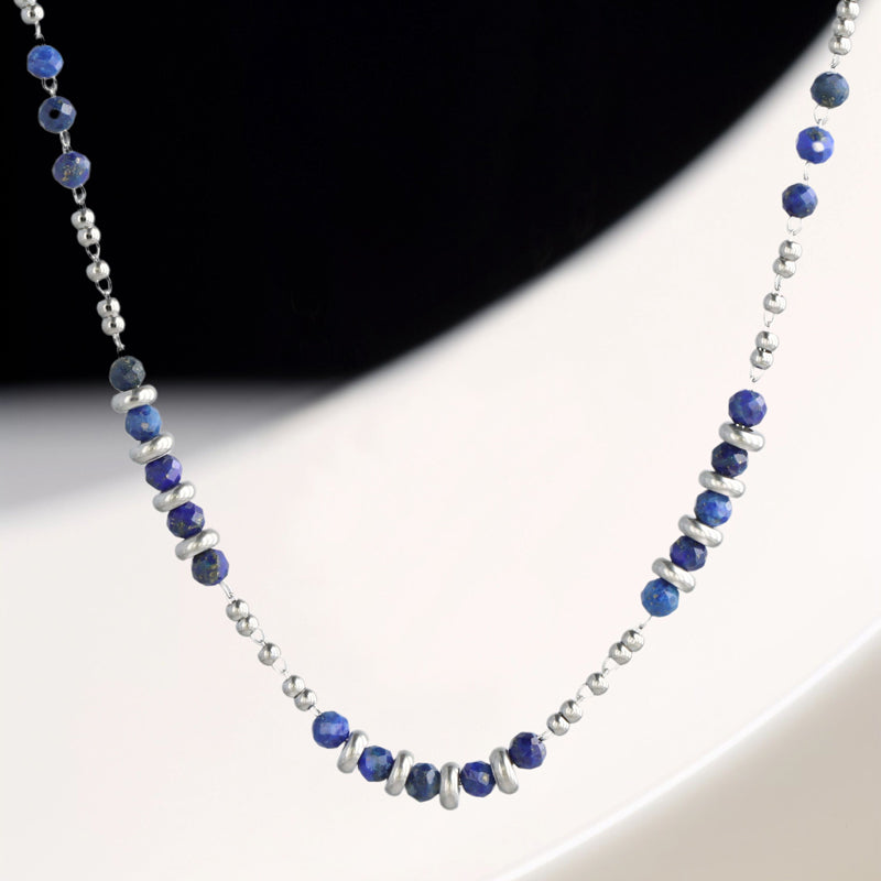 O-Chain Necklace with Blue Natural Stone Beads