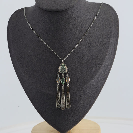 Retro Silver Copper O-Chain Necklace with Tassel Pendant
