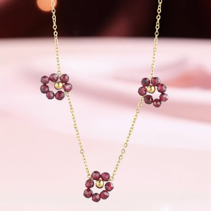 Elegant O-Chain Necklace with Red Floral Pendant